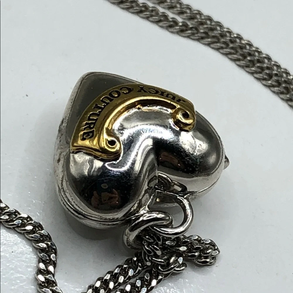 Juicy couture y2k puff puffy heart locket pendant chain necklace silver tone.
